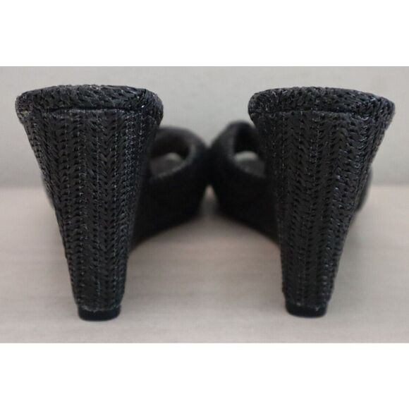 Silent D Women's Sz 39 US 8-8.5 Black Synthetic Raffia Katia Wedge Sandals - Picture 4 of 10